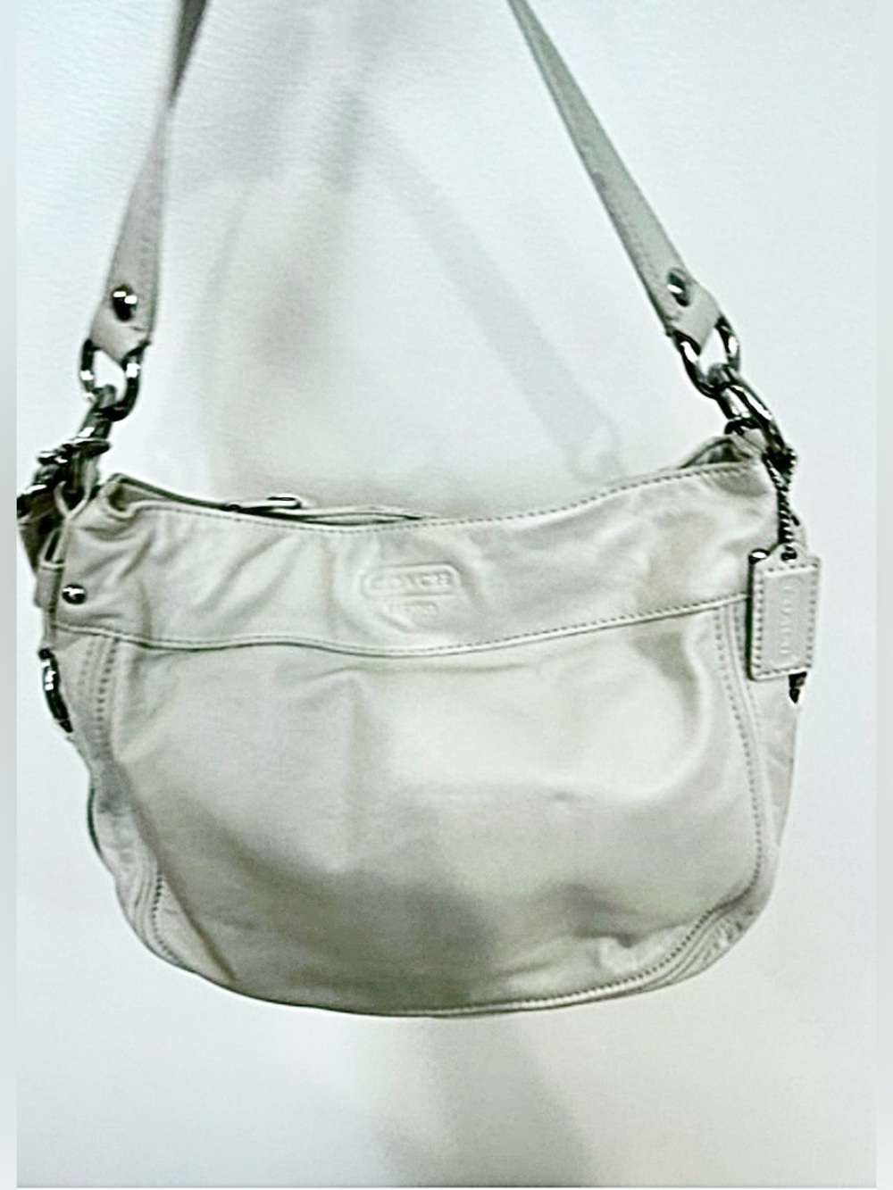 COACH Zoe Medium Hobo Bag Cream Off White Leather Pink Lining F14707 EUC